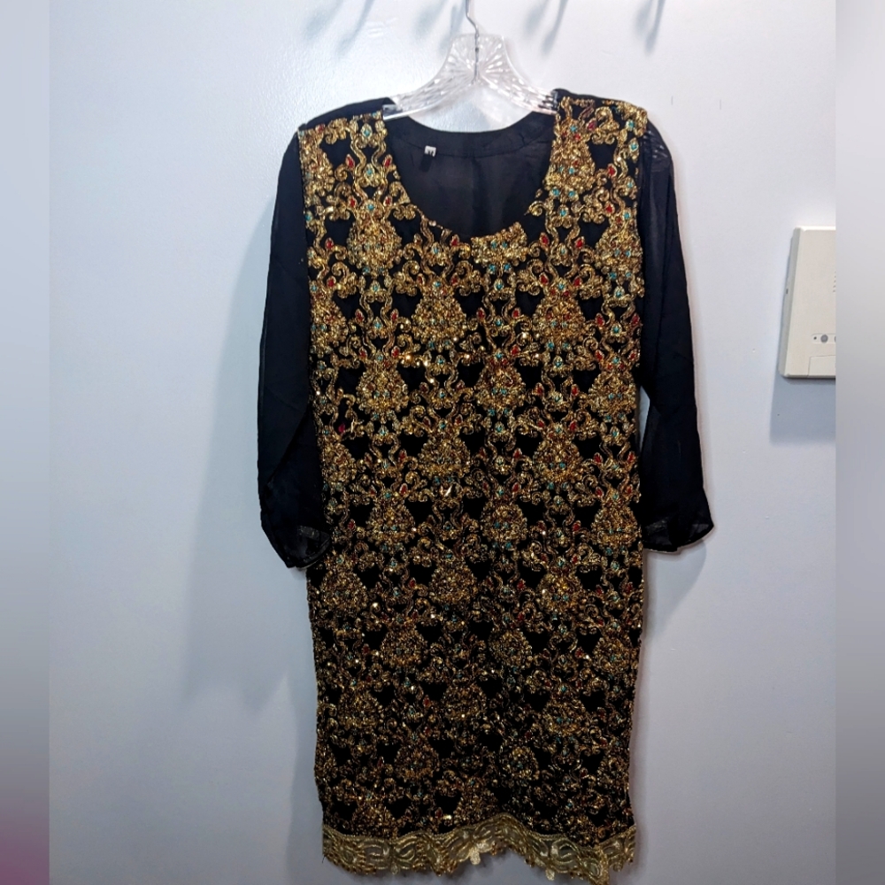 Gold Jeweled Sequin Tunic Style Dress Gently Used Size M